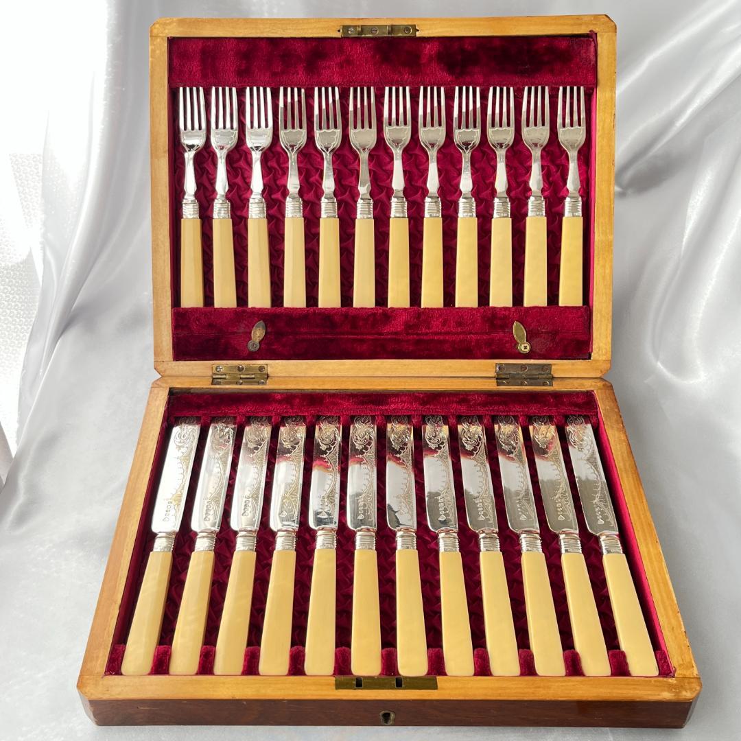 【John Batt 】【純銀継手】デザートセット 24本 木製ケース