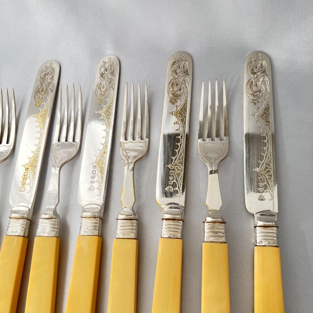 【John Batt 】【純銀継手】デザートセット 24本 木製ケース