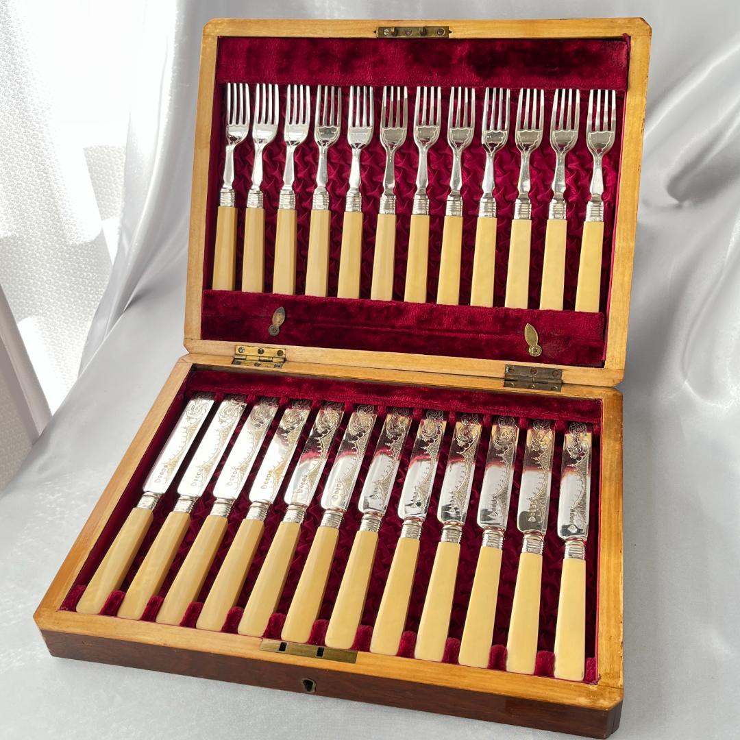 【John Batt 】【純銀継手】デザートセット 24本 木製ケース