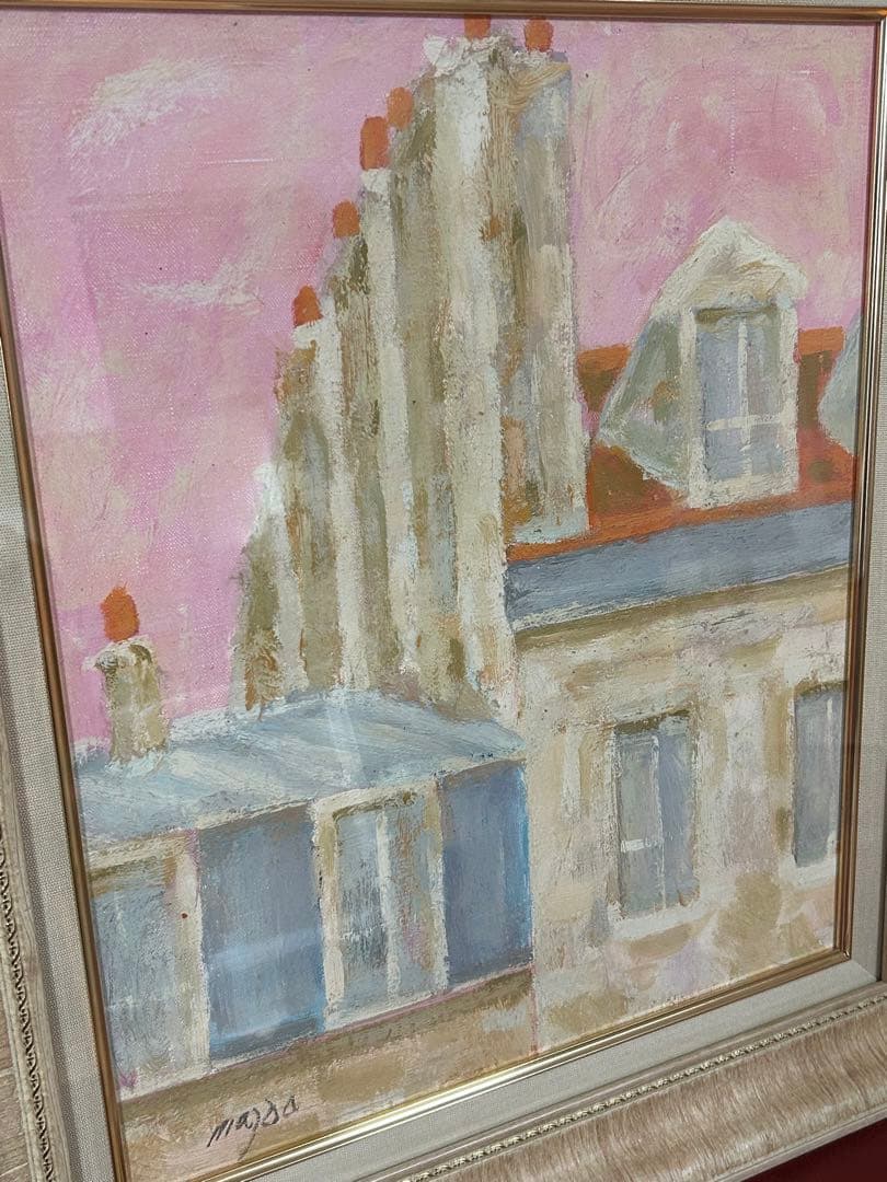 『屋根』　F8 油絵　素敵な額縁付き　肉筆　美術品　箱付き