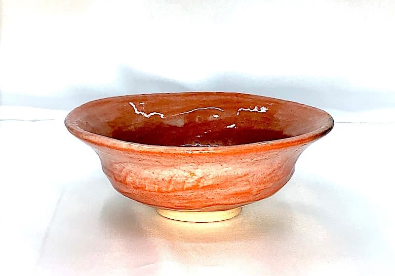 楽焼　高台寺窯　坂本仙楽 作　赤平 茶碗　共箱　無傷。