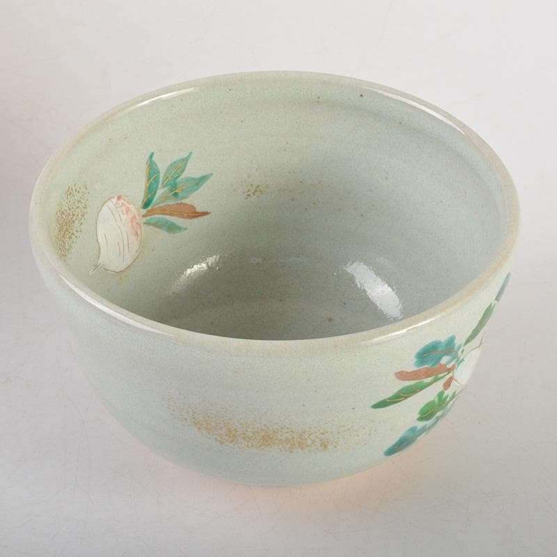 茶道具　京焼　平安　橋本紫雲造　失透釉　大根蕪文　茶碗　共箱　V　6555