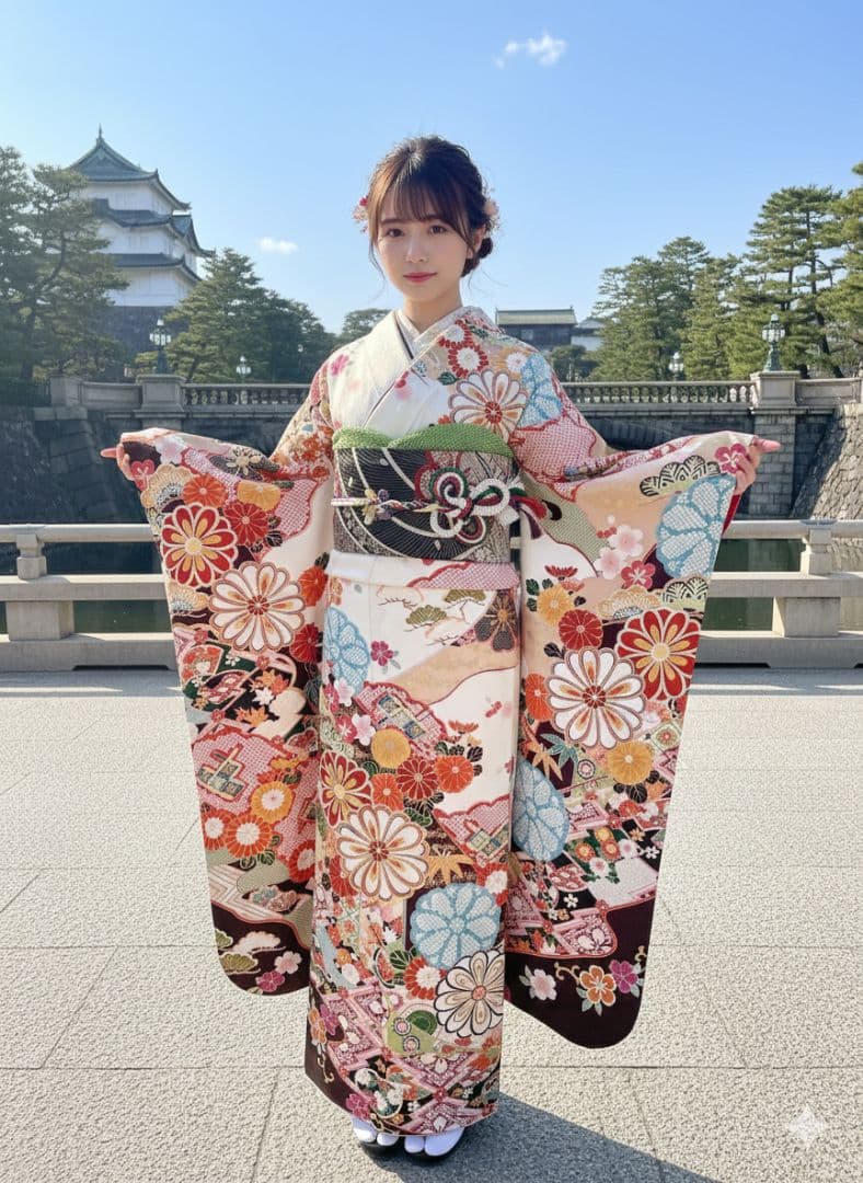 白地　上品な梅と菊の古典振袖フルセット