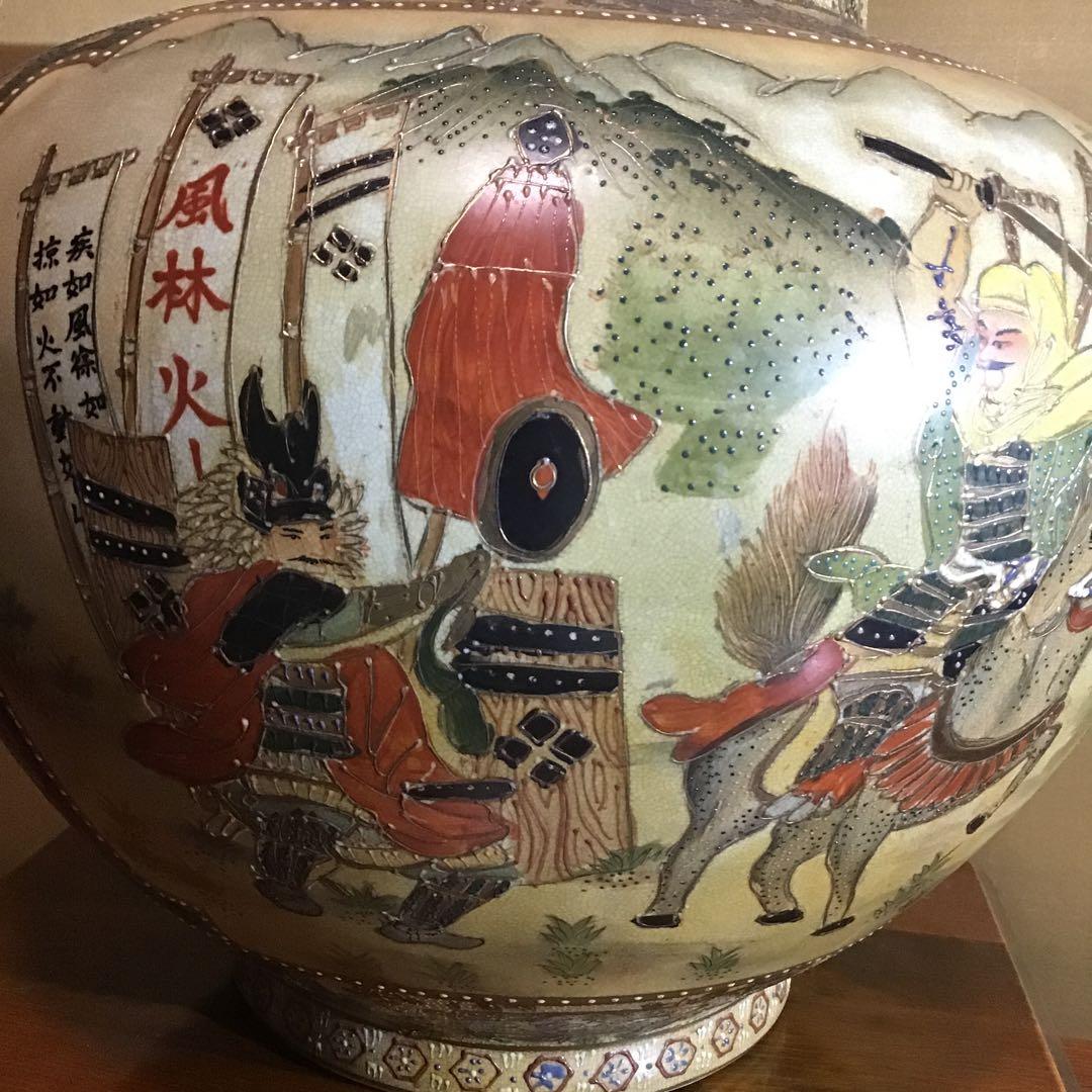 武田信玄x上杉謙信　川中嶋の戦い絵図　木曽義仲、巴御前絵図　九谷焼特大大壺