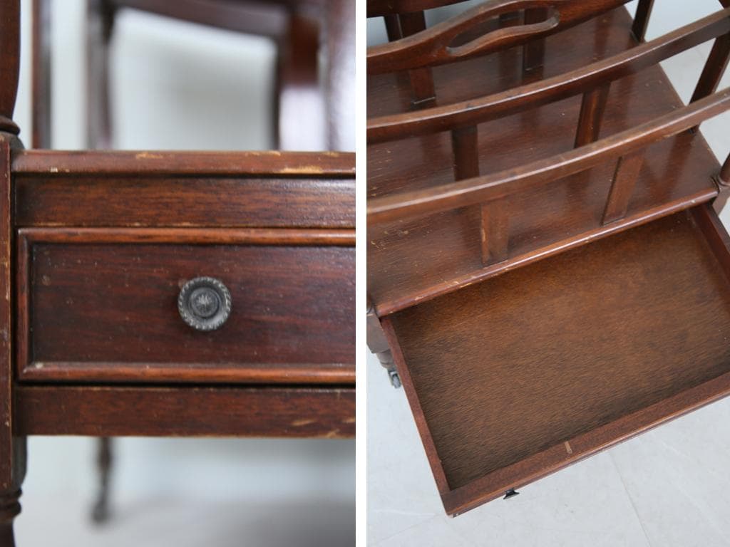 英国アンティーク木製マガジンラック/カンタベリー/本立て/雑誌本棚(88-34)