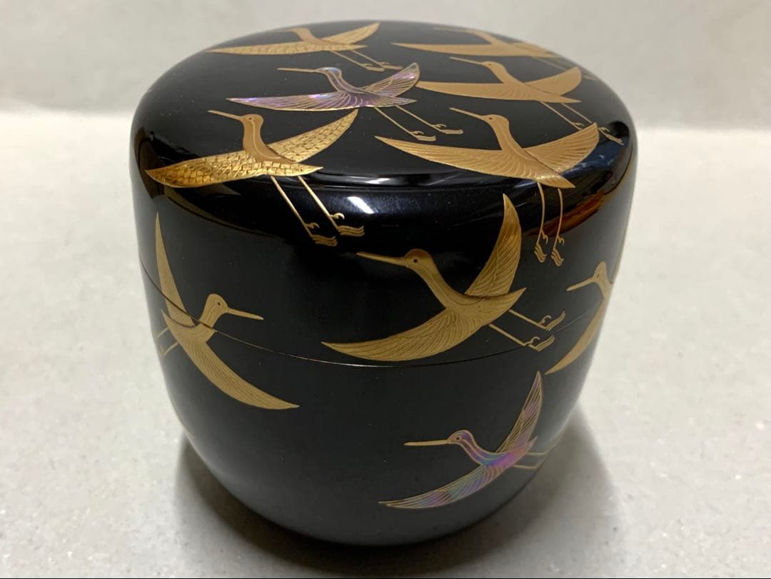 群鶴 内銀溜塗 内銀 棗 大棗 茶道具 茶器 蒔絵 青貝 螺鈿