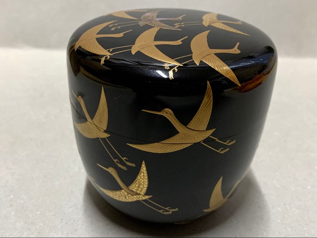 群鶴 内銀溜塗 内銀 棗 大棗 茶道具 茶器 蒔絵 青貝 螺鈿
