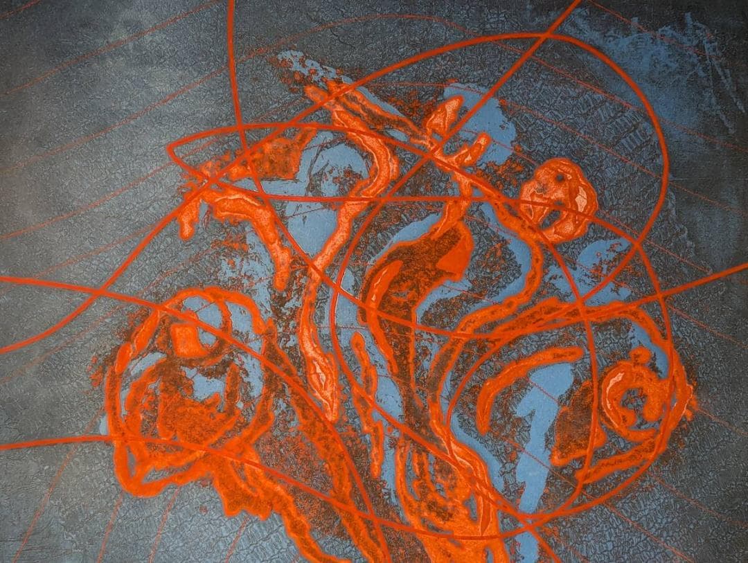 【真作】版画　梶原信子　銅版画　Movement　色彩と動きの融合　U55