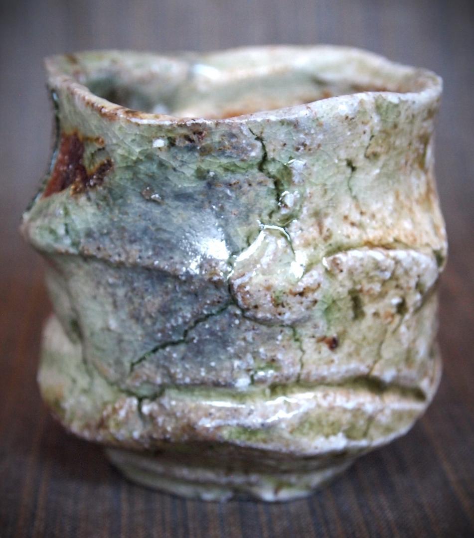 1080★新学【師＆父：新歓嗣】伊賀鎬湯のみC★ビードロ★共箱・共布