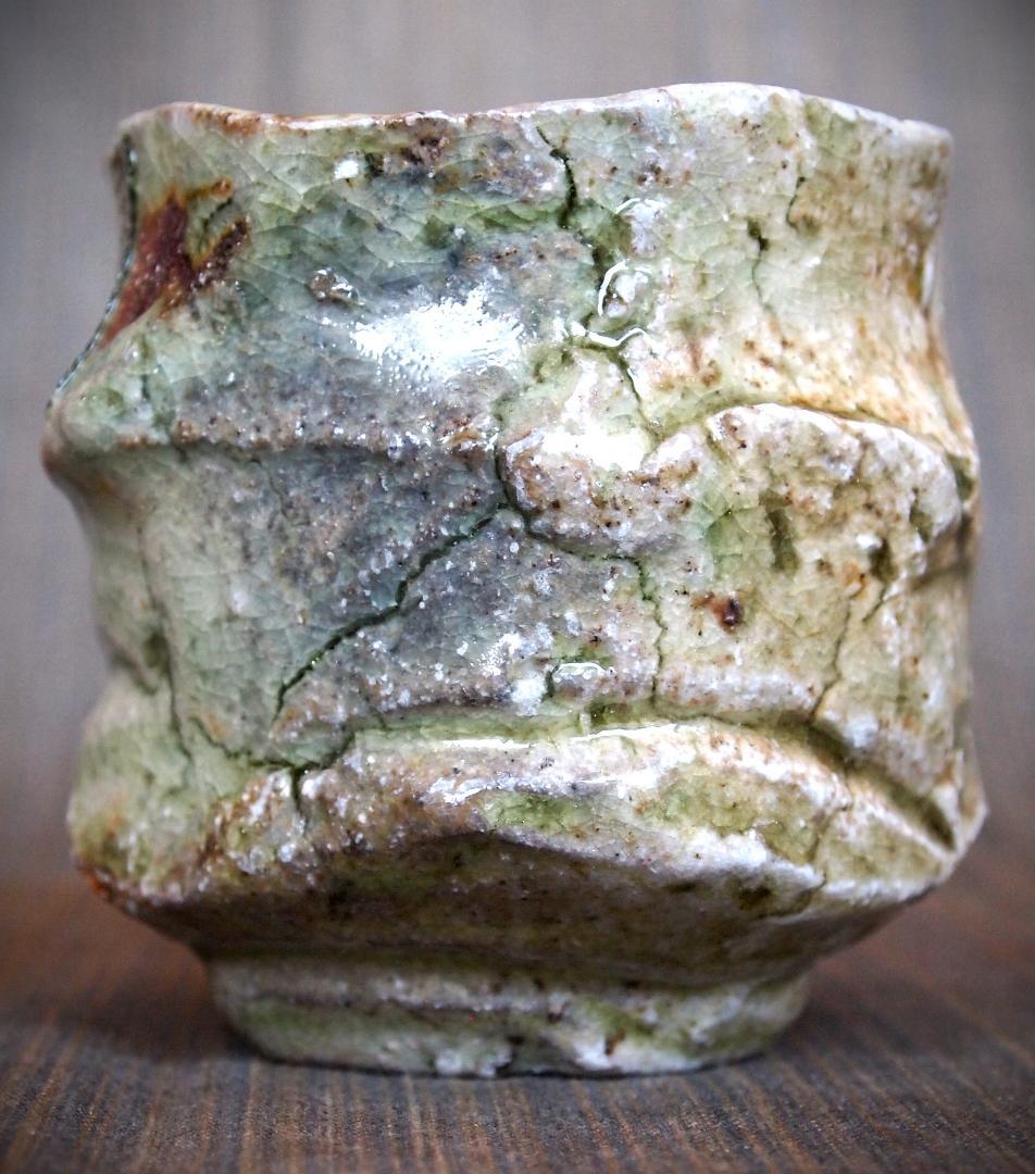 1080★新学【師＆父：新歓嗣】伊賀鎬湯のみC★ビードロ★共箱・共布