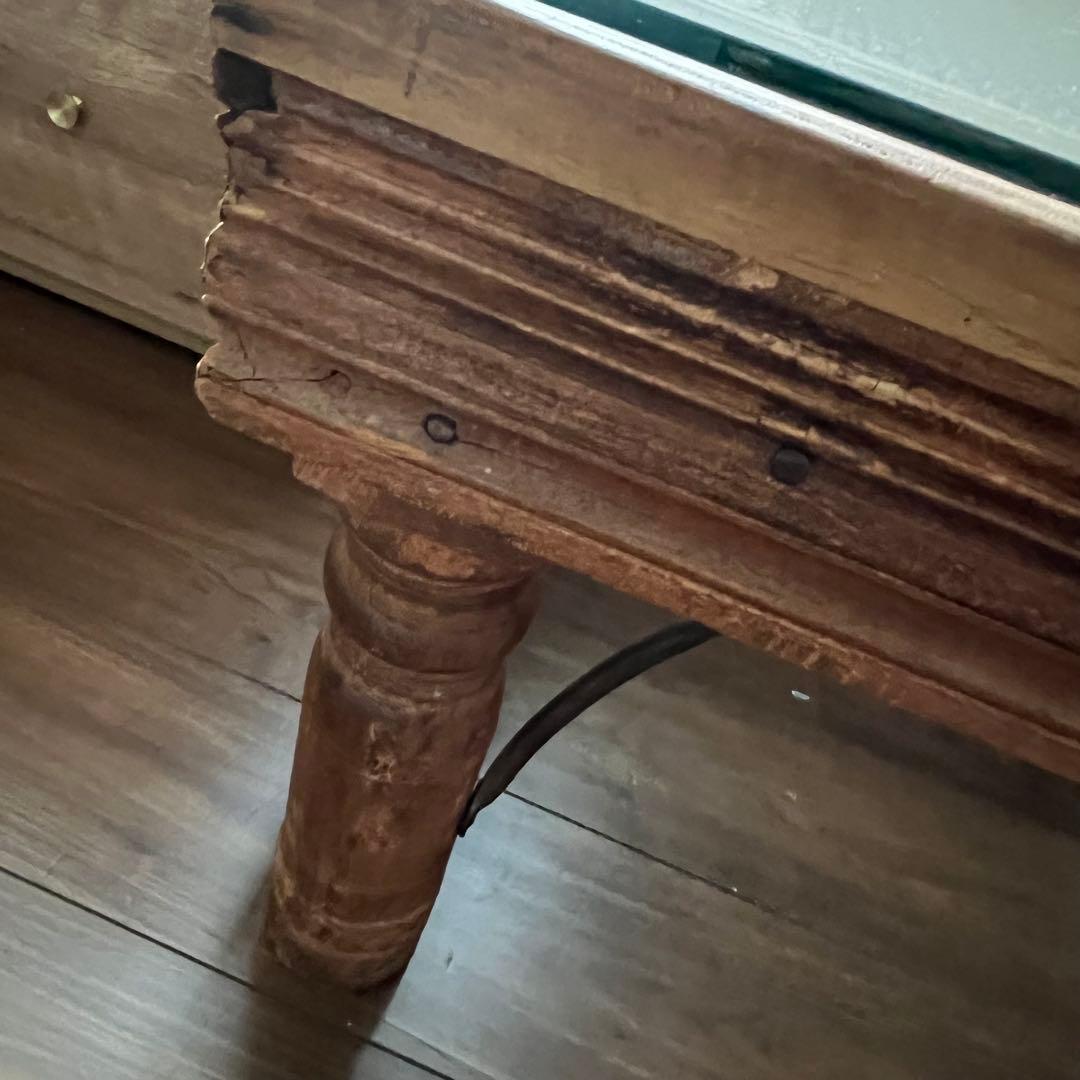 【たのメル便】アンティークインド家具 彫刻装飾付き鉄製×木製座卓