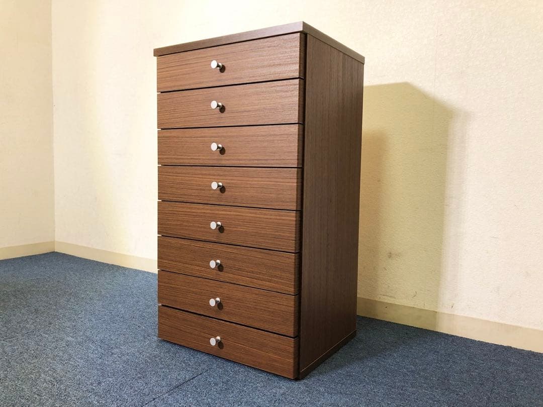 モダン風スリムチェスト 引出し8段 木目調ブラウン美品 収納家具 多目的チェスト