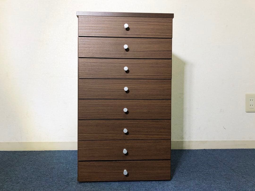 モダン風スリムチェスト 引出し8段 木目調ブラウン美品 収納家具 多目的チェスト