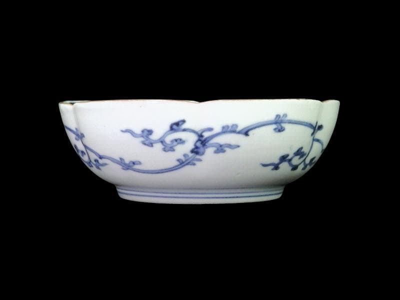 古伊万里　染錦　窓絵　雪輪に笹　花の図　膾皿　江戸期　C744AS-fbtv