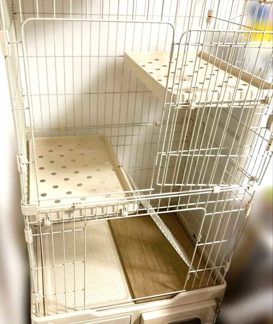キャットケージ 3段　猫　ペット　アイボリー　ハンモック付き