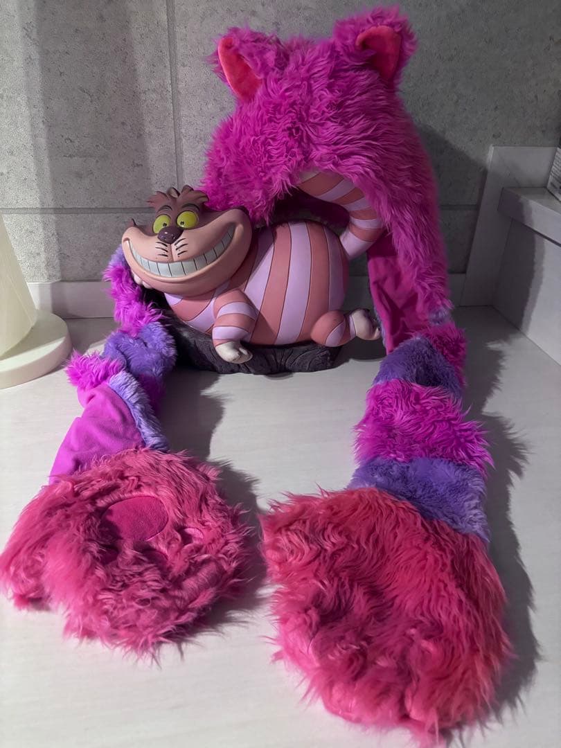 チェシャ猫　ファンキャップ　マフラーキャップ　ディズニー　手袋　　チシャネコ