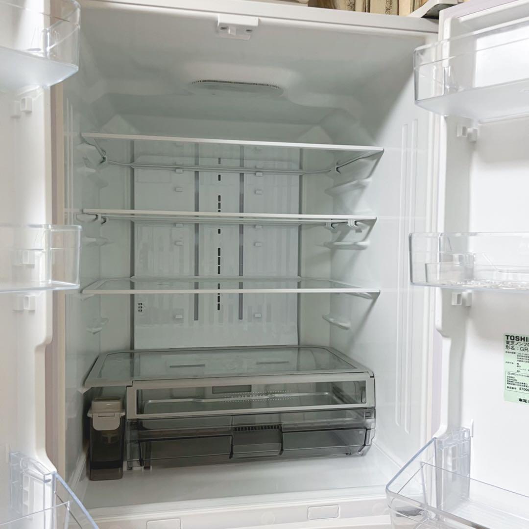 取付無料！東芝ベジータ真ん中野菜室おしゃれホワイトインテリア6ドア冷蔵庫！洗濯機