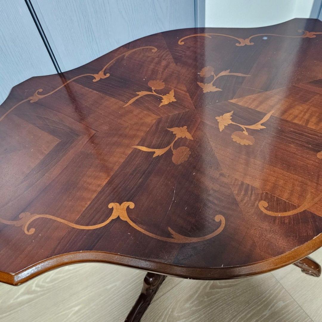 希少　優雅　イタリア　イタリー　テーブル　象嵌　猫足　茶色