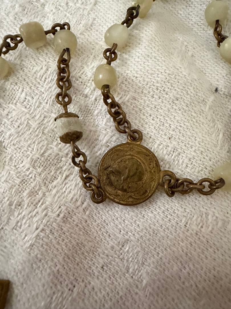 フランスアンティーク1920–30s マザーオブパール ロザリオ／メッシュポーチ