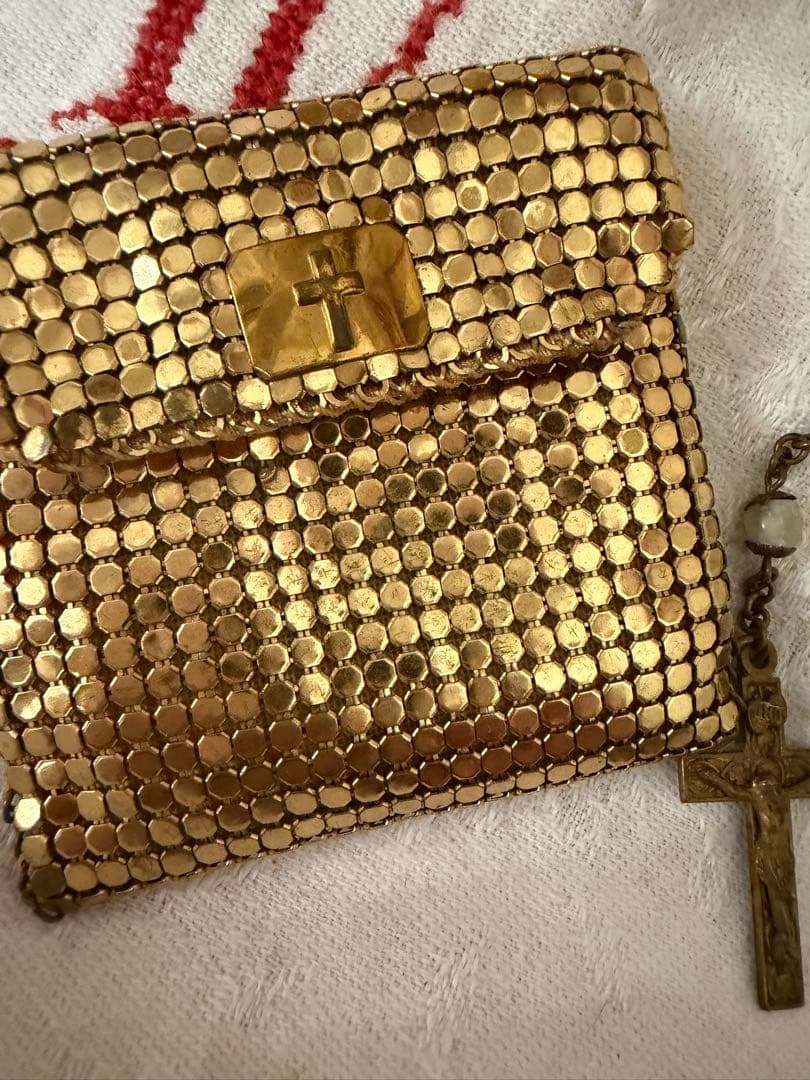 フランスアンティーク1920–30s マザーオブパール ロザリオ／メッシュポーチ