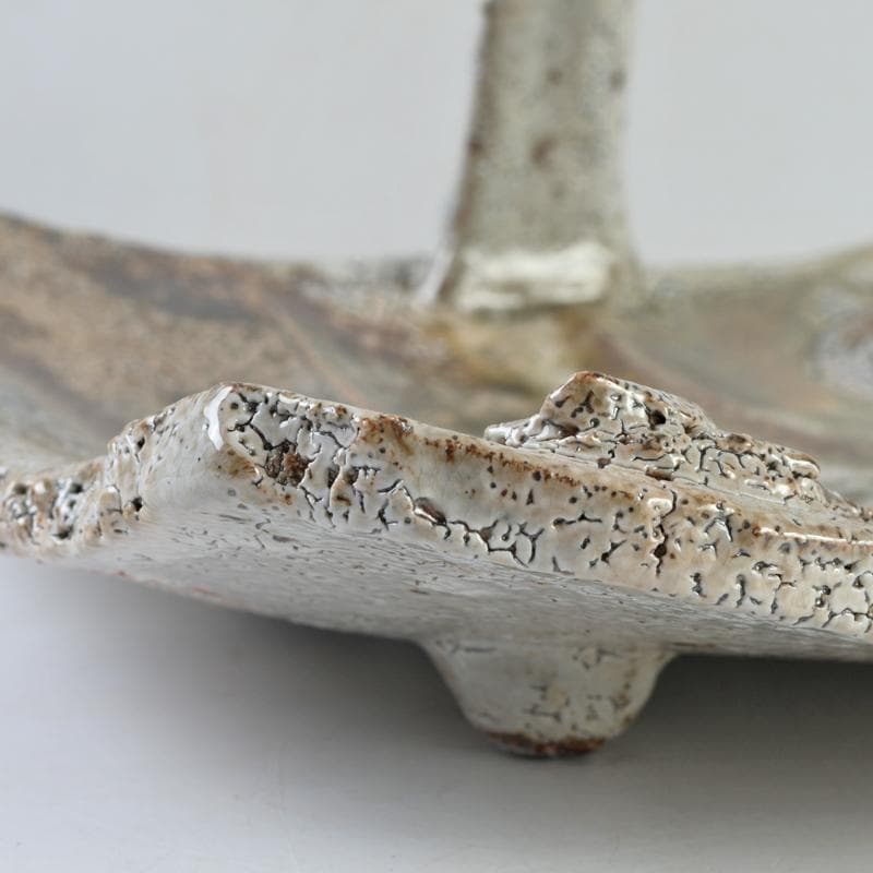 益子焼　高内秀剛作　塩釉　手付四方皿　共箱　V　R9086B