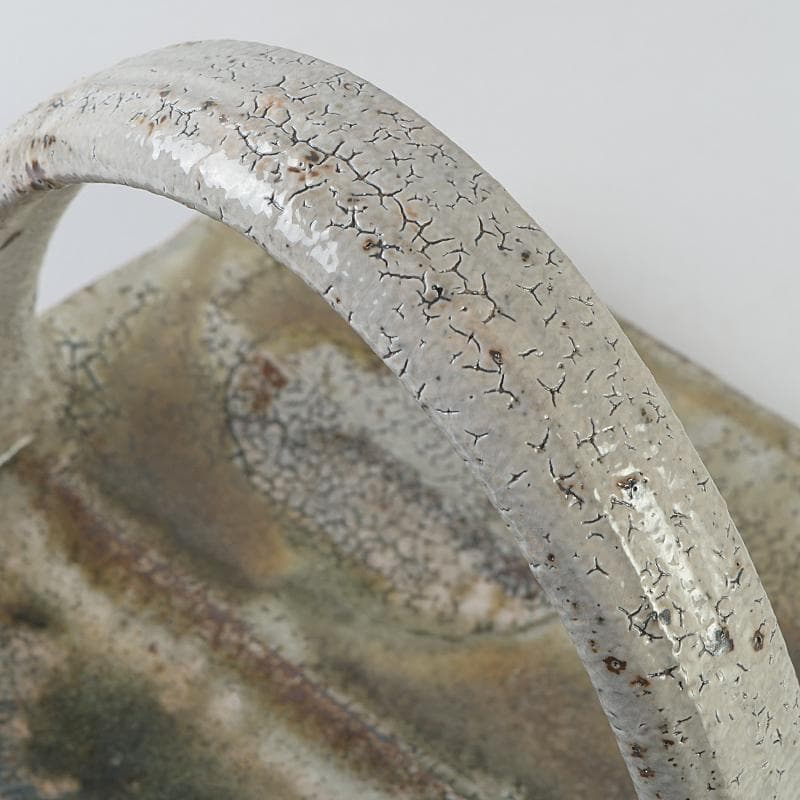 益子焼　高内秀剛作　塩釉　手付四方皿　共箱　V　R9086B