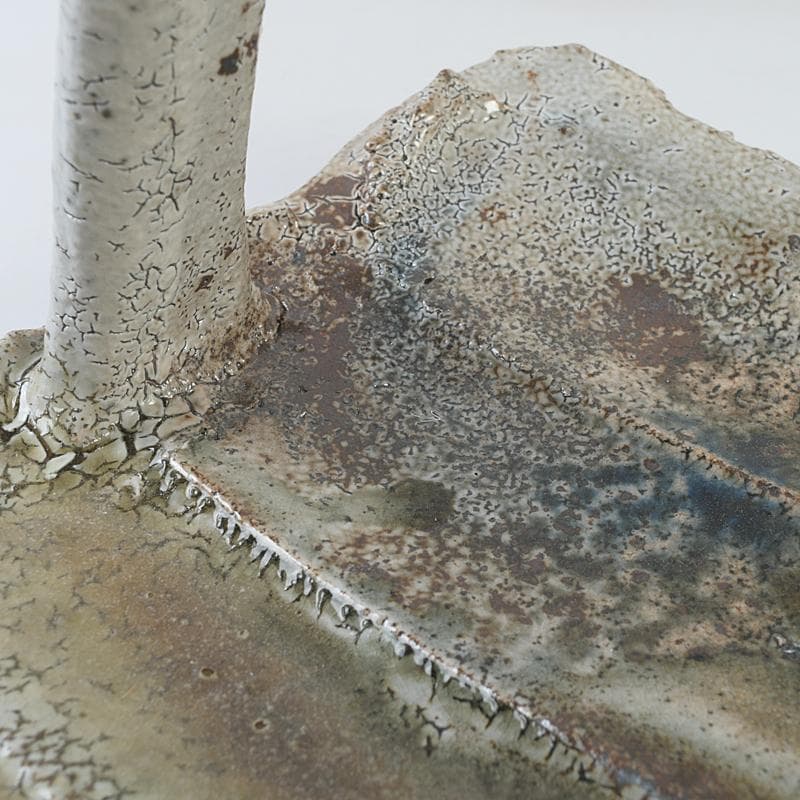 益子焼　高内秀剛作　塩釉　手付四方皿　共箱　V　R9086B