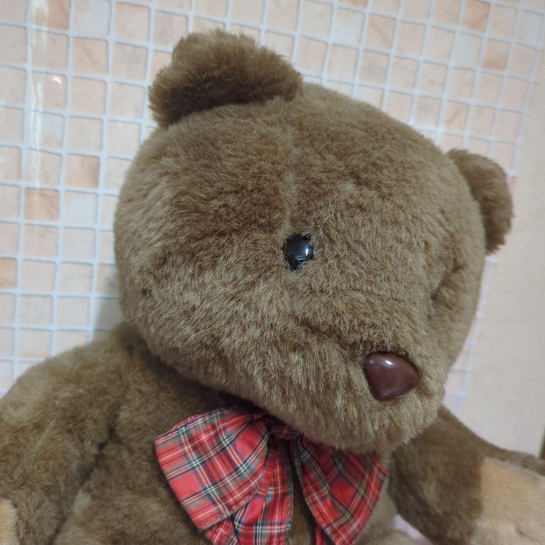SANRIO・茶色くまのぬいぐるみ 赤いチェックリボン・昭和レトロ・旧ロゴ