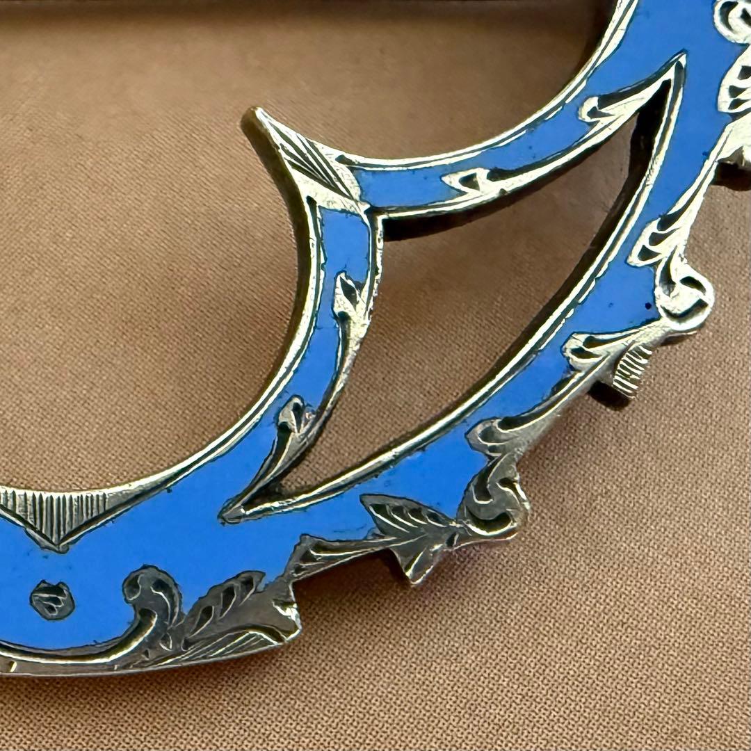 アンティークスコティッシュブローチブルーのエナメルエマイユ七宝　美しい図案