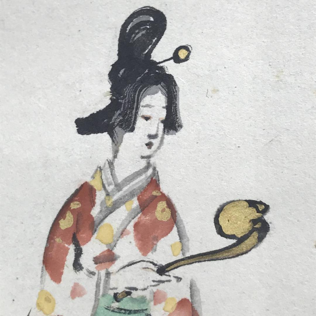 【真作】嘯谷/人物図/双幅/遊女に坊主図/掛軸/名家伝来/AC-22