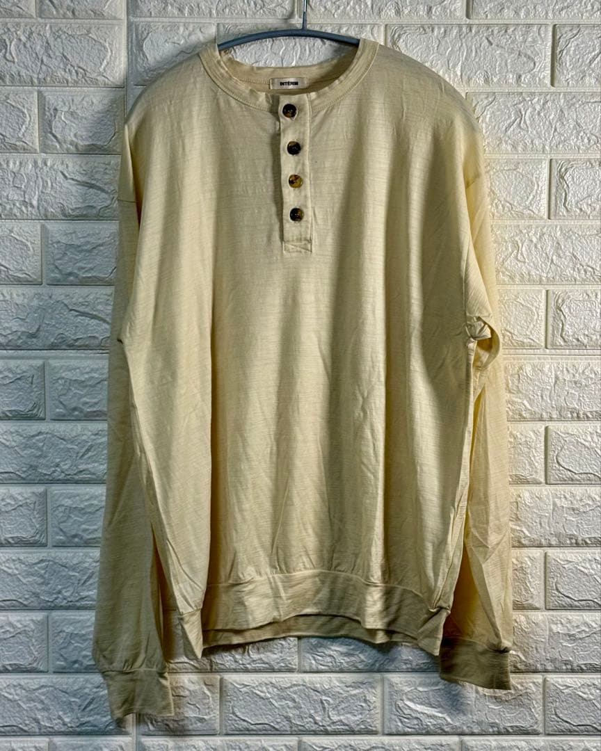 INTERIMインテリム メリノ ウール ヘンリーネックTシャツ 生成り