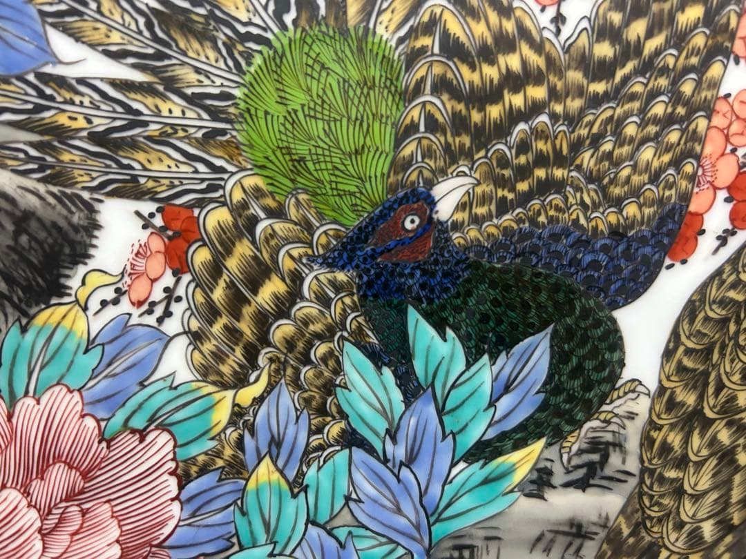 花と鳥の絵柄　陶器　木製パーテーション
