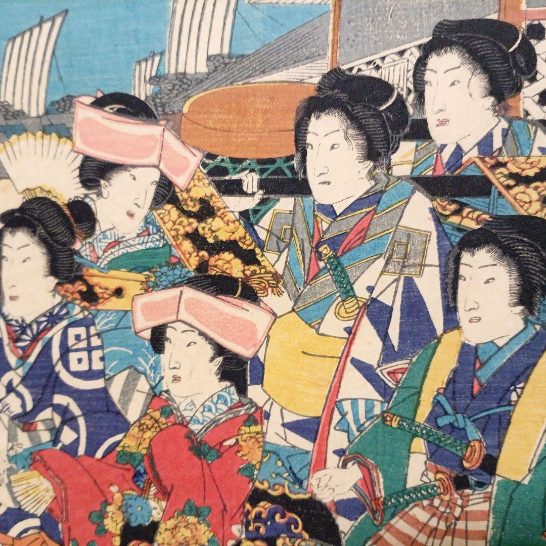 浮世絵版画東都霞ガ関乃圖三枚綴り香蝶楼国貞画（二代国貞四代豊国)安政4年出版