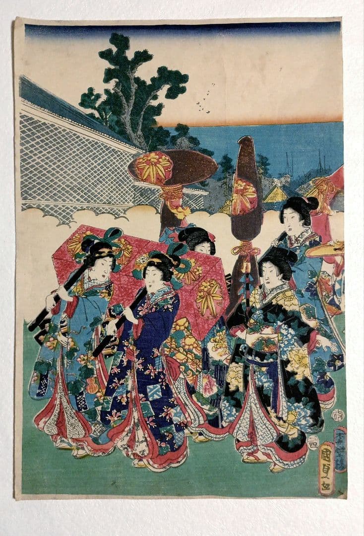 浮世絵版画東都霞ガ関乃圖三枚綴り香蝶楼国貞画（二代国貞四代豊国)安政4年出版
