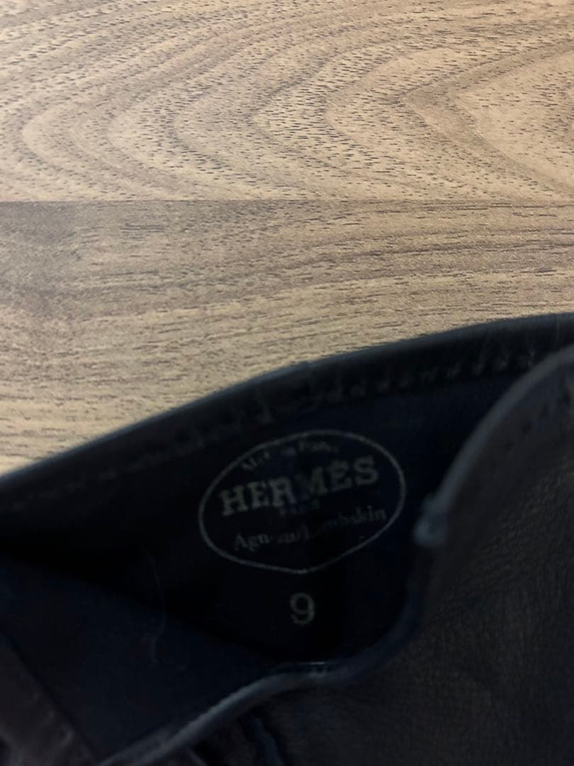 HERMES エルメスメンズレザー手袋 Hバックル付きブラック