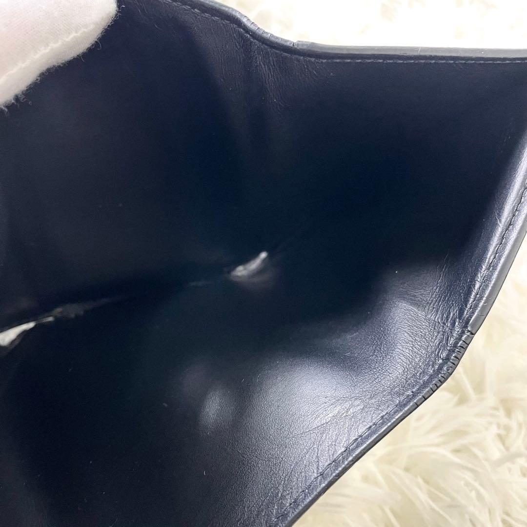 ロエベ　LOEWE 三つ折り財布　レザー　ネイビー　アナグラム　ステッチ