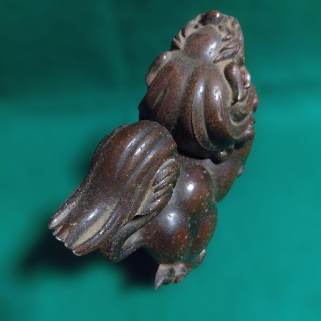 金属製獅子像 ダークブラウン 伝統工芸品　狛犬　香炉　高さは約16センチ