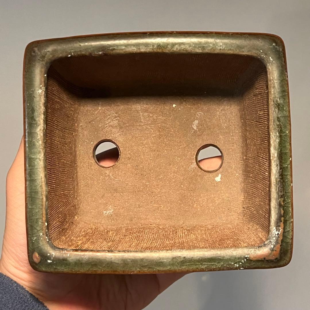 843.平安虹泉 雲足長方鉢 12*10.8*6.6cm 盆栽鉢 植木鉢