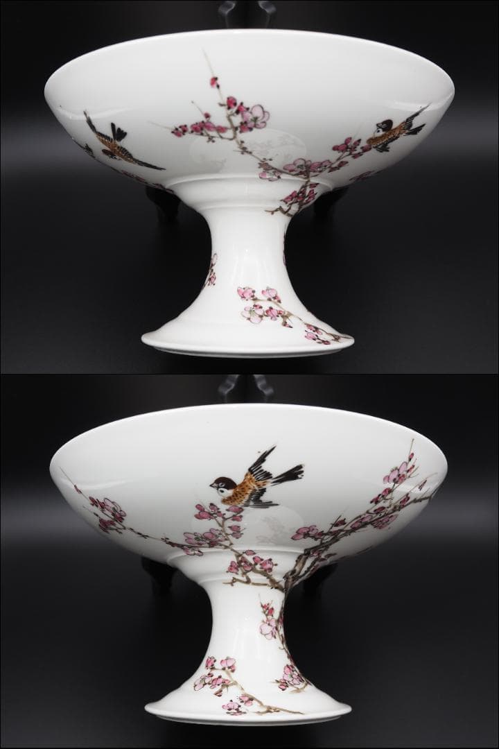 横浜焼 井村彦次郎作 金彩花鳥蝶風景図 高台皿  里帰り