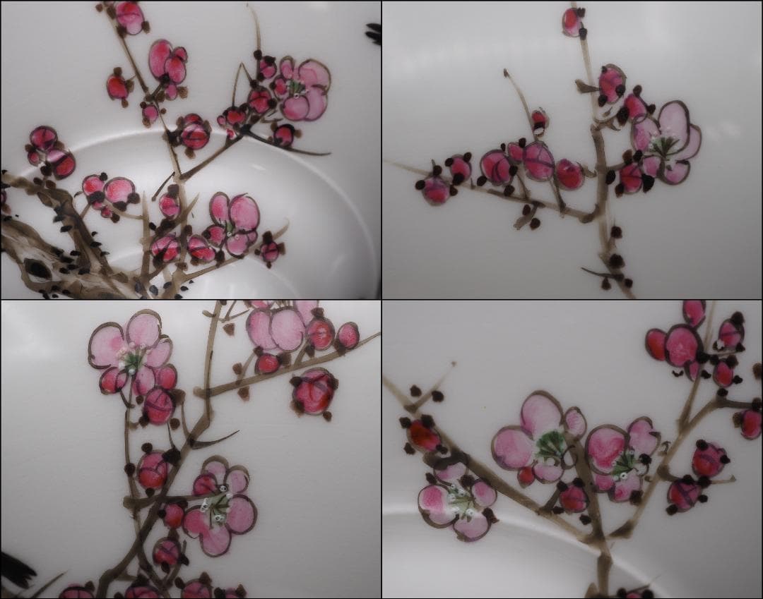 横浜焼 井村彦次郎作 金彩花鳥蝶風景図 高台皿  里帰り