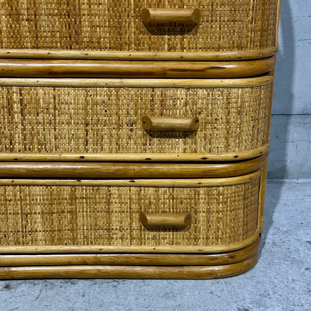 ꧁オールドがラタン꧂籐 収納家具 和モダン 昭和レトロ 6段チェスト
