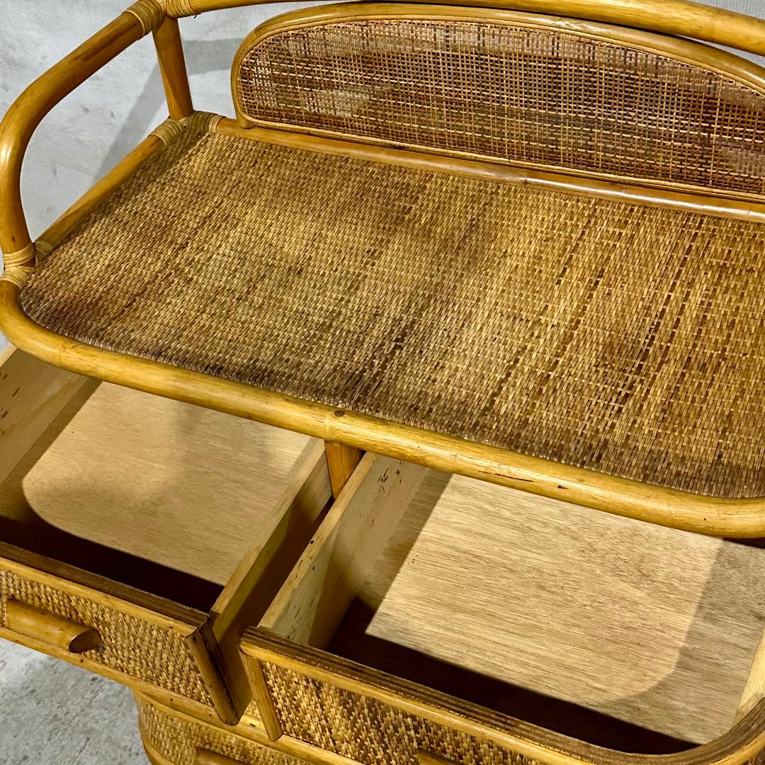 ꧁オールドがラタン꧂籐 収納家具 和モダン 昭和レトロ 6段チェスト