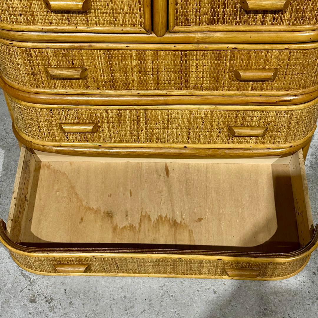 ꧁オールドがラタン꧂籐 収納家具 和モダン 昭和レトロ 6段チェスト