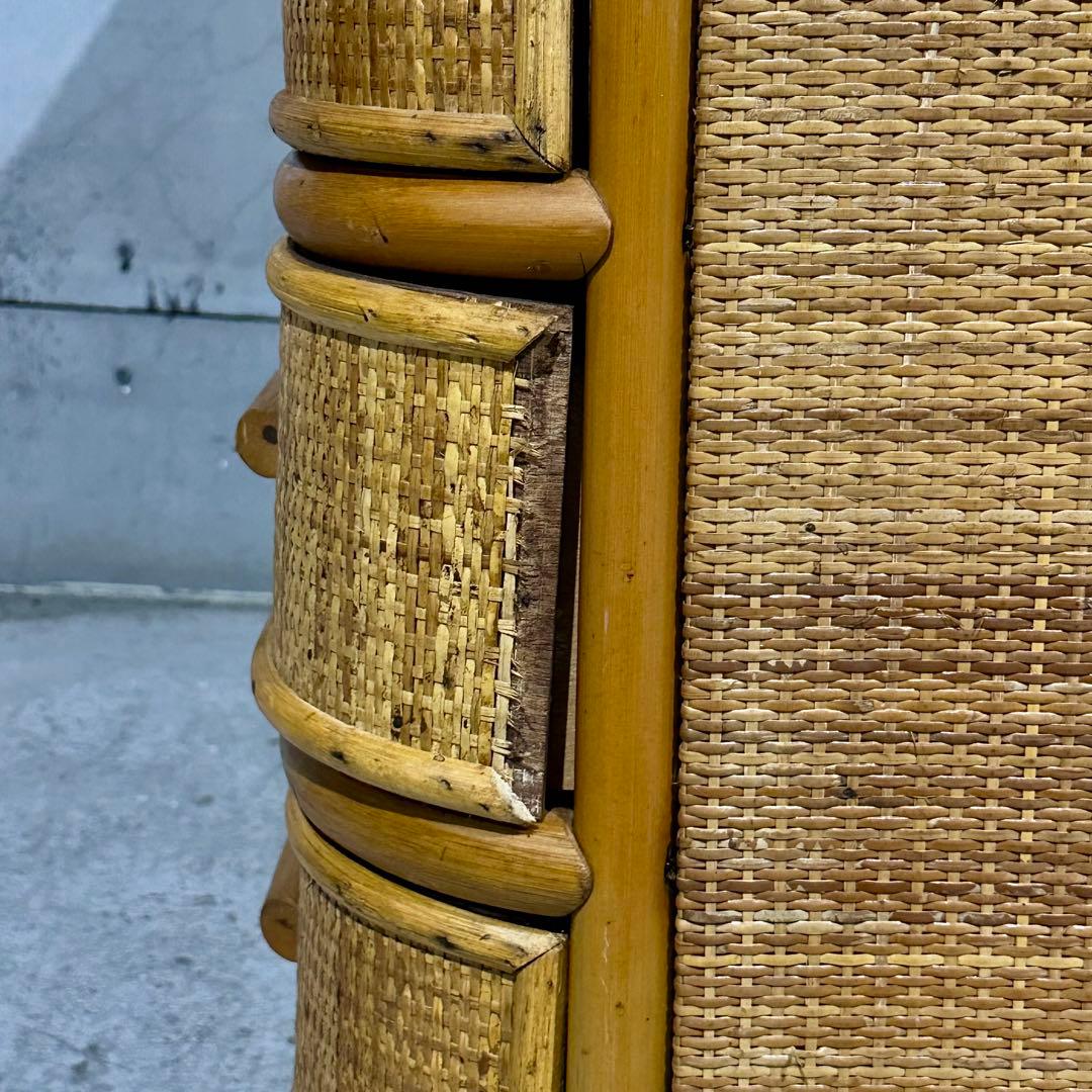 ꧁オールドがラタン꧂籐 収納家具 和モダン 昭和レトロ 6段チェスト