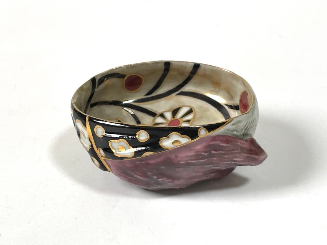 陶芸家　人気作家　植葉香澄　ネコトリ型ポピー文　盃　ねこ　猫　共箱