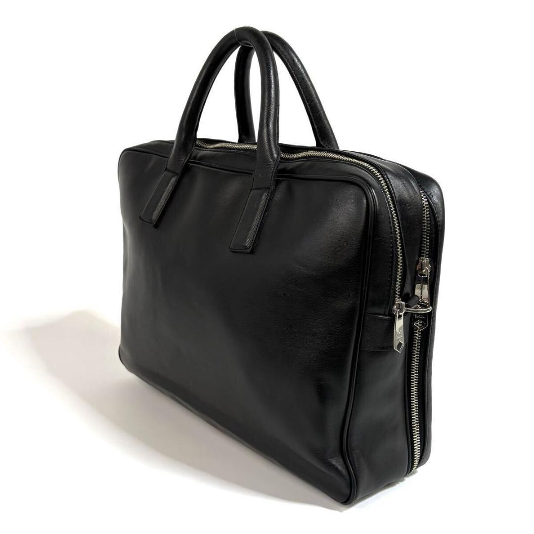 【美品】ポールスミス レザー ビジネスバッグ ブラック シルバー金具