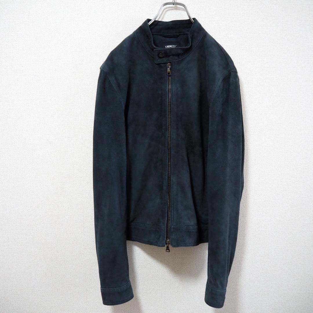 【最高級】 EMMETI ゴートスキン スエードライダースジャケット　暗青