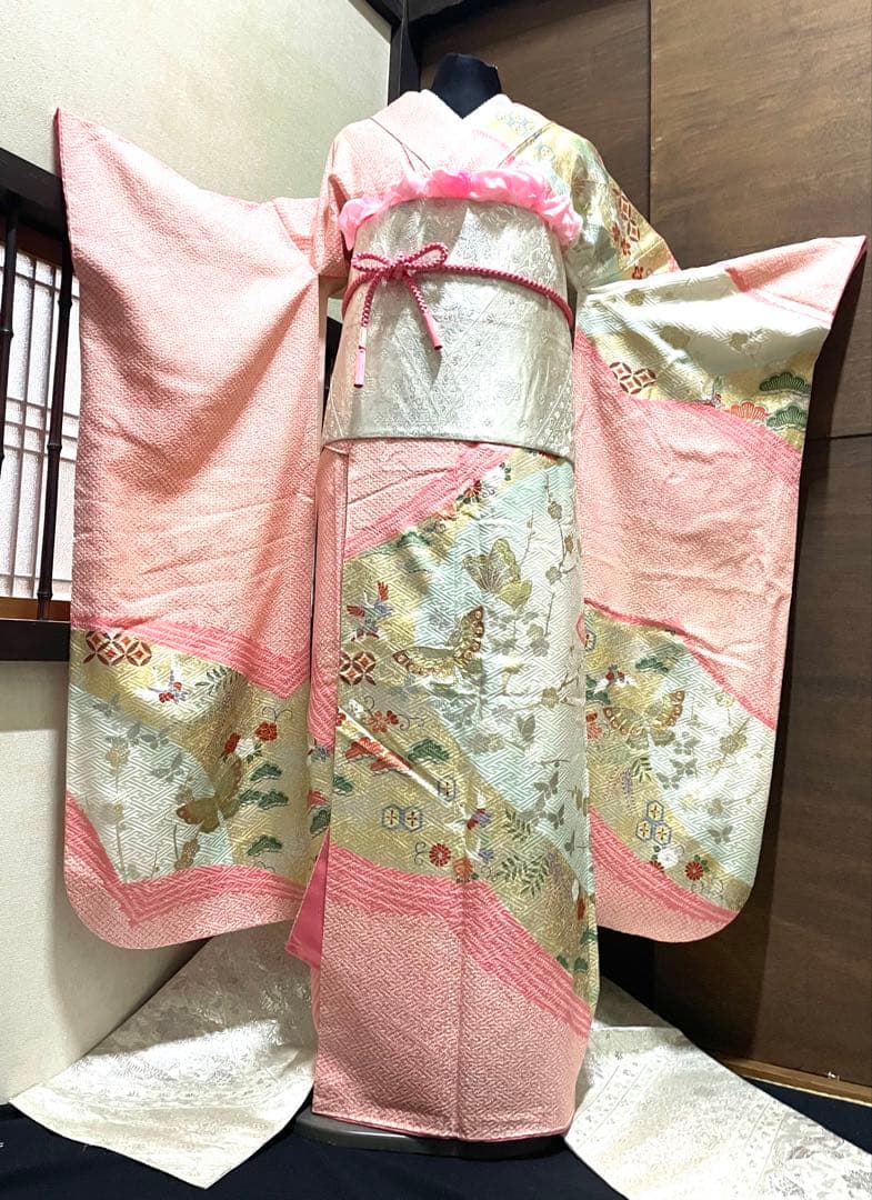 振袖 フルセット5点サイズM総絞り　蝶々金銀箔　売り切り終了