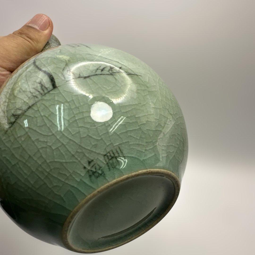 【美品】花器 花瓶 韓国人間文化財 柳海剛 高麗青磁 人間国宝