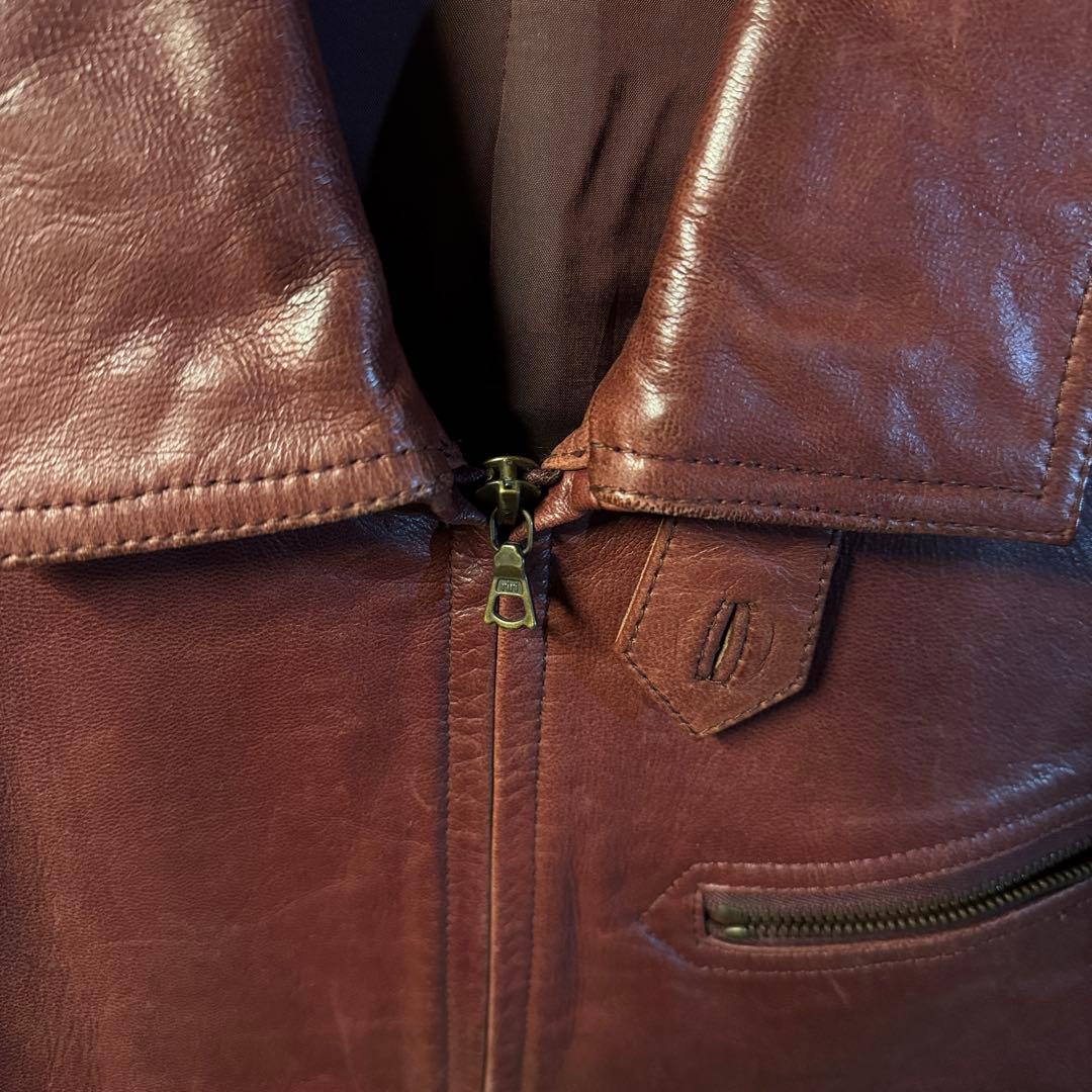 デップ 上質 山羊革 ゴートスキン レザーライダース バーガンディ 短丈